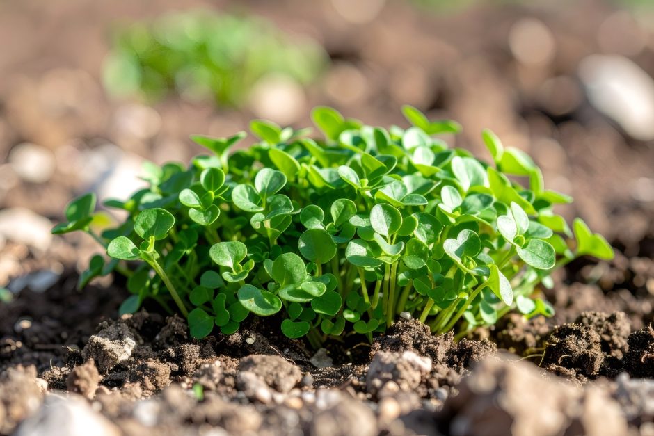 Pennycress growing out of the ground