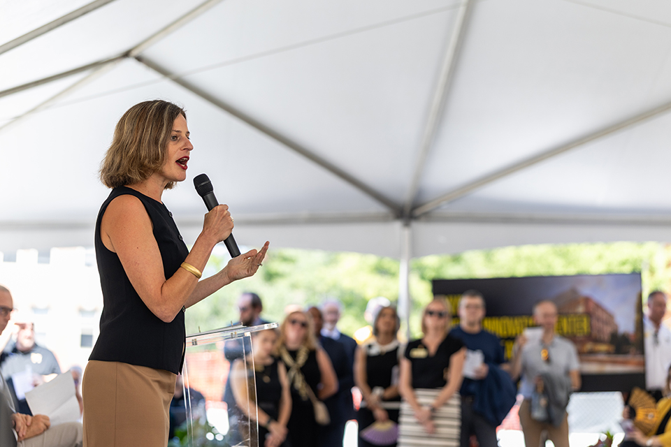 Mizzou Engineering Dean Marisa Chrysochoou speaks at the Payne Energy Innovation groundbreaking